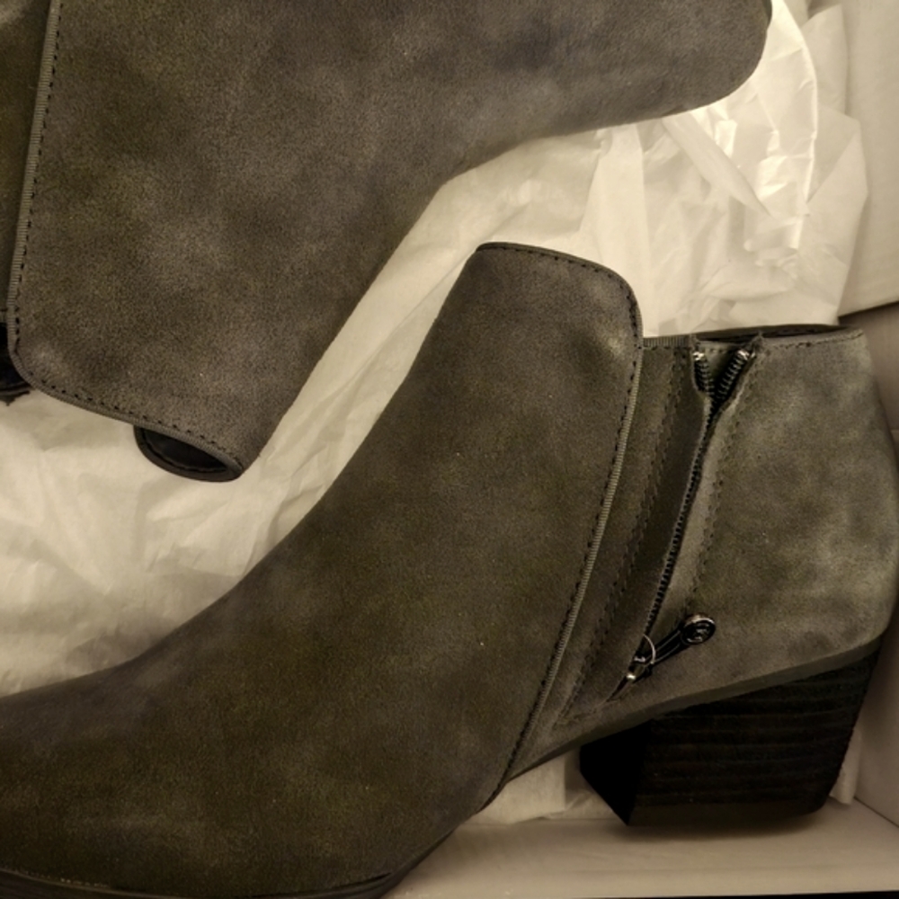 Blondo Ankle Boots, WATERPROOF, Gray Suede Leather, Side Zip Booties 8.5W, NEW